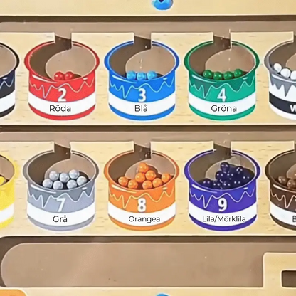 PebblePots™ | Magnetiskt räknbräde i trä - Färgsorteringsspel med penna för tidig lärande och finmotorik