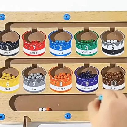 PebblePots™ | Magnetiskt räknbräde i trä - Färgsorteringsspel med penna för tidig lärande och finmotorik