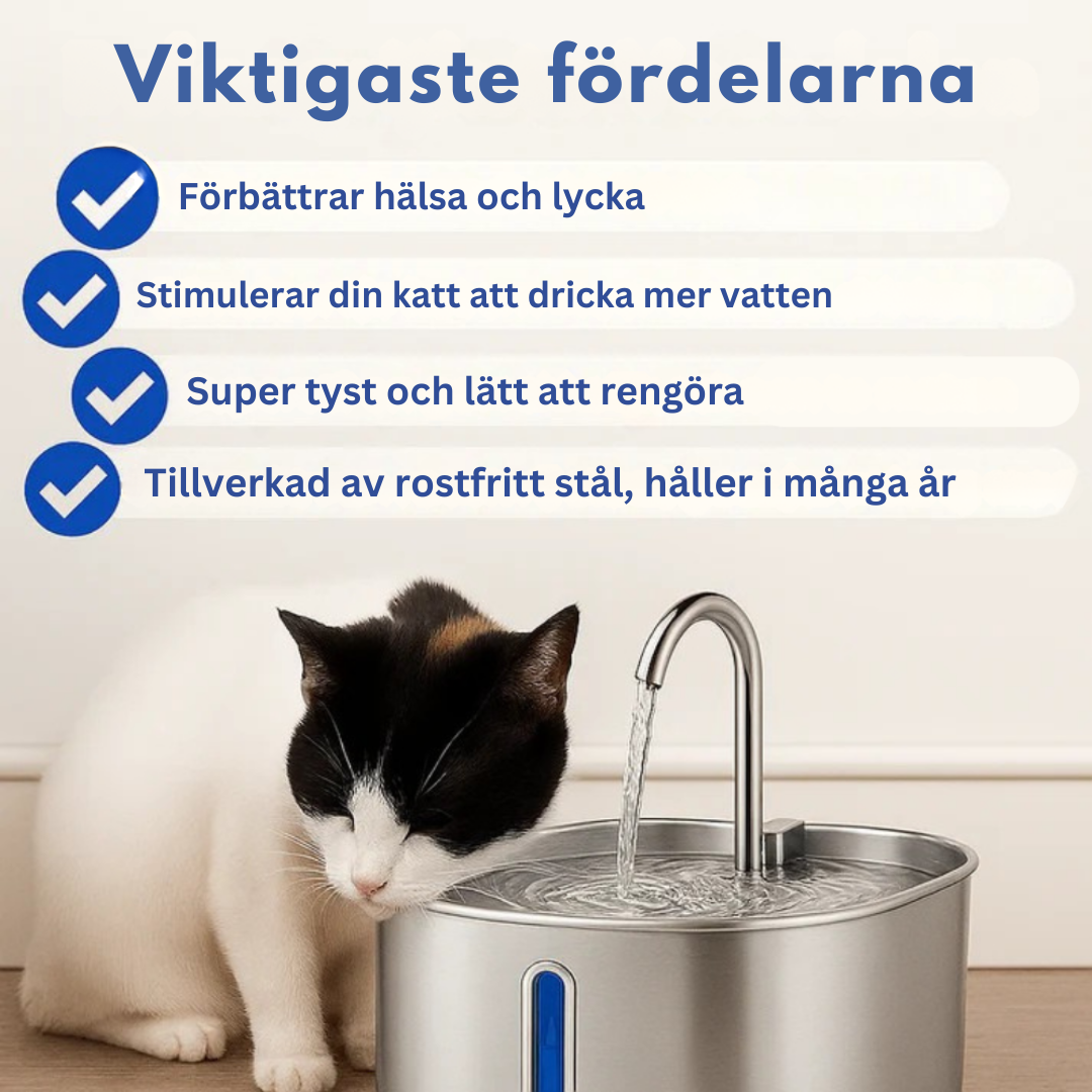 PawPour™ | Hälsosam automatisk vattenfontän i rostfritt stål för husdjur
