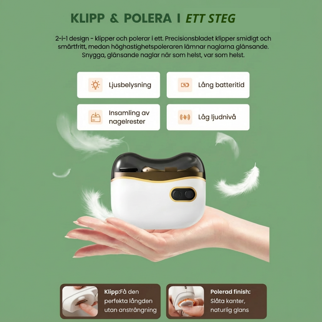 AutoTrim™ – 2-i-1 nagelklippning och glanspolering utan ansträngning
