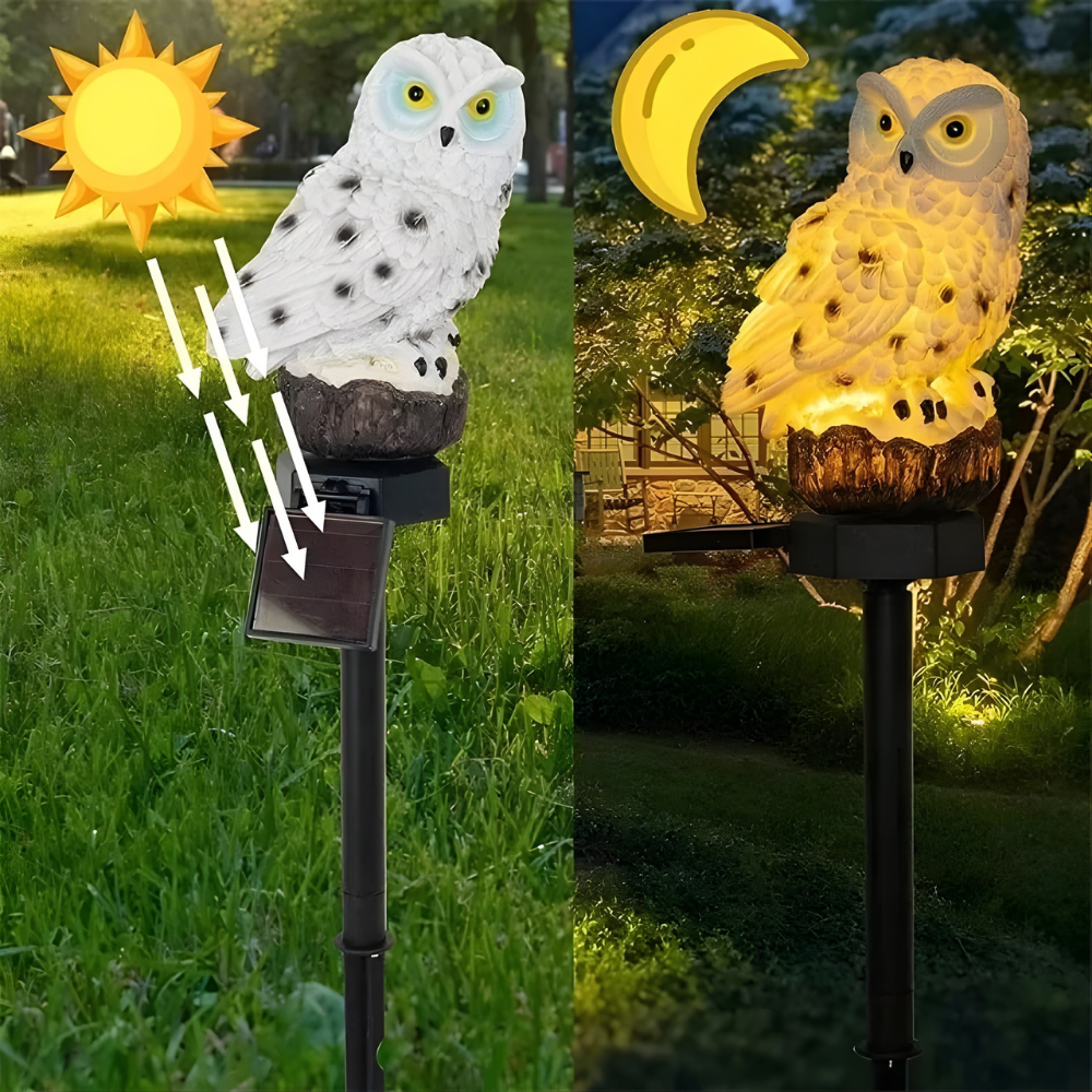 GlowOwl™ – Solcellsdriven Trädgårdsuv-lampa