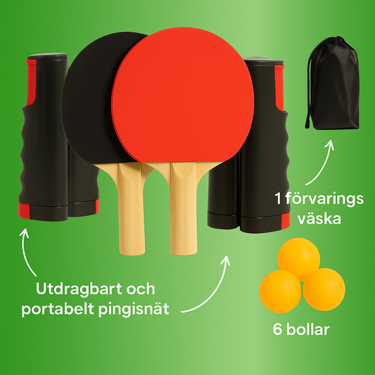 HomeServe™ – Mini Ping Pong Set med Justerbart Nät