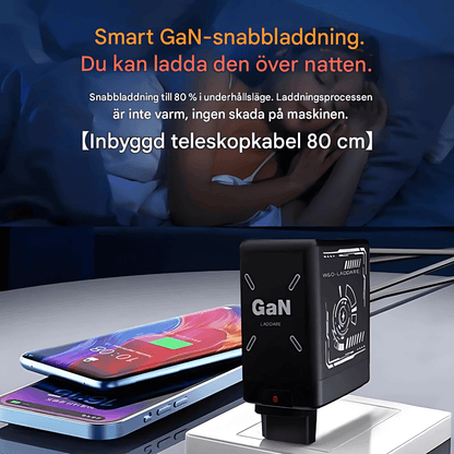 PowerStretch™ | Snabbladdare med Inbyggda Utdragbara Kablar för USB-C & Lightning