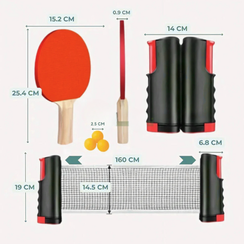 HomeServe™ – Mini Ping Pong Set med Justerbart Nät